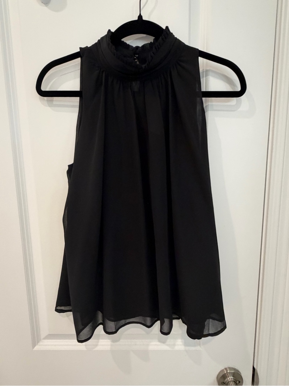 BLVD Black Ruffled Mock Neck Sleeveless Camisole